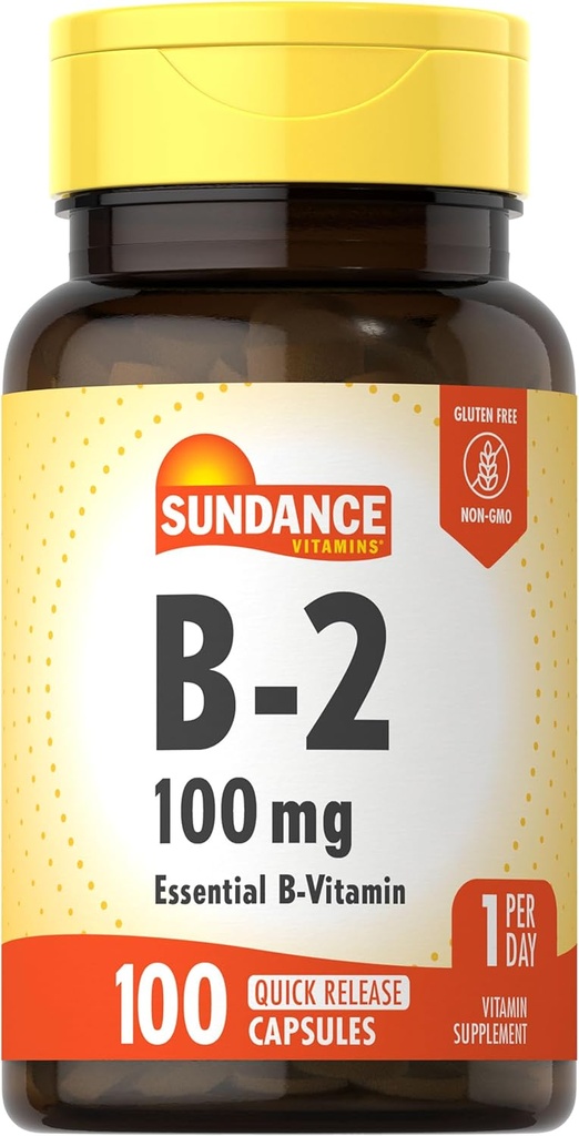 Sundance Vitamin B-2 | 100 mg | 100 Capsules | Essential Vitamin Supplement | Non-GMO ve Gluten Free Formula
