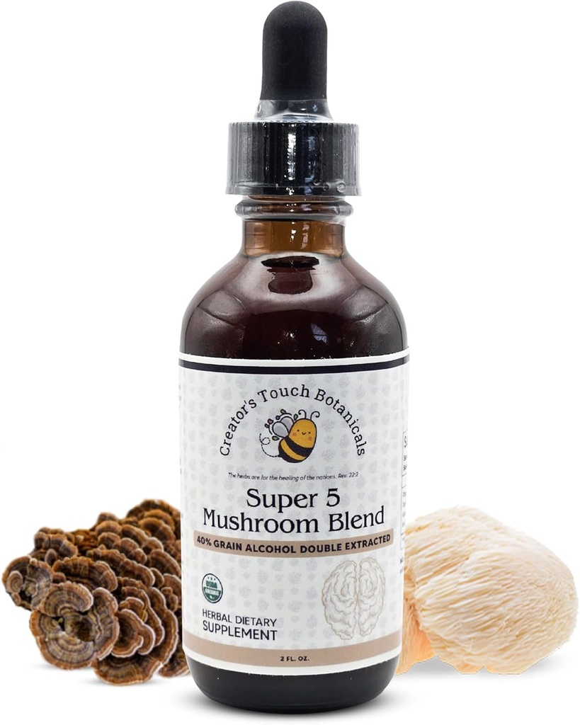 Yaratıcının Touch Botanicals, Super 5, Mushroom, Reishi, Türkiye Tail, Lions Mane, Chaga ve Maitake Mushrooms for Immune Support. Çift alıntı, Maceralı.