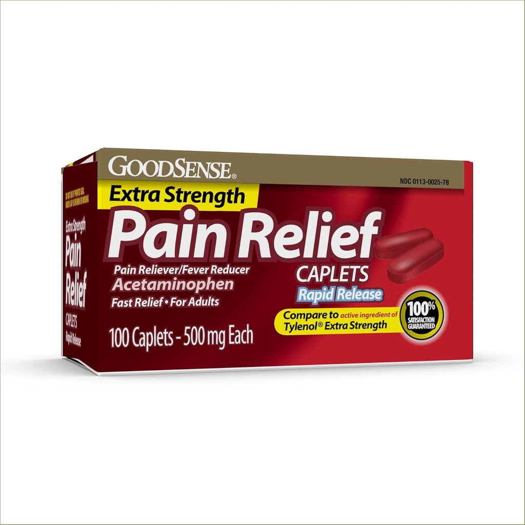 GoodSense Rapid Release Relief Πόνος ανακούφιση, Acetaminophen Caplets 500 mg, Extra Strength Pain Reliever και Fever Reducer, 100 Count