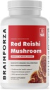 Beyin Forza Organik Red Reishi Mushroom Capsules, Adaptojenik Mushroom Powered Immune Support, Heart and Cardiovascular Health, General Wellness ve Vitality, Non-GMO, Vegan, Organik, 90 Capsules