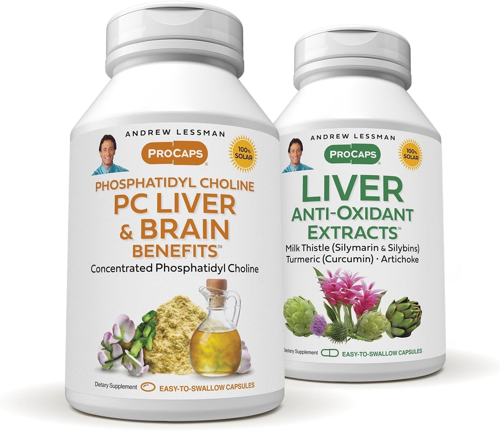 ANDREW LESSMAN PC ήπαρ και εγκεφαλικά οφέλη + Συκώτι Anti-Oxidant Extracts Kit: 300 κάψουλες (180+120) - Phosphatidyl Choline, Milk Thistle, Artichoke, Curcumin.