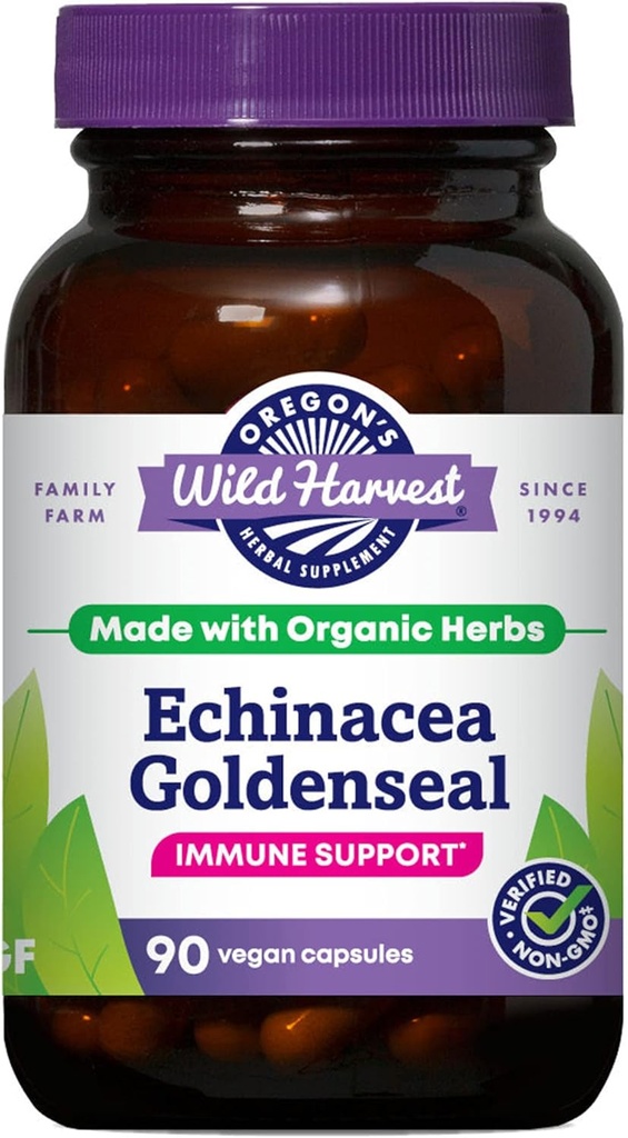 Oregon's Wild Harvest Echinacea Goldenseal Organic Capsules | Vegan, Non-GMO, Gluten Free, Immune Support*, 90 Count