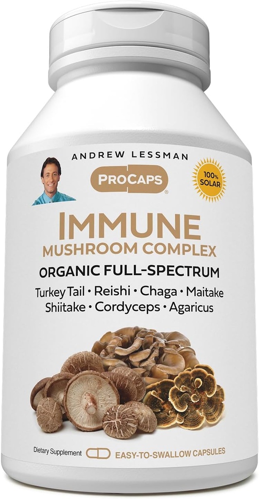ANDREW LESSMAN Immune Mushroom Kompleksi 360 Capsules - Organik Full Spectrum Yedi Mushrooms - Sağlıklı Immune Fonksiyonlar - Katkı yok. Mushroom Kompleksi Tamam