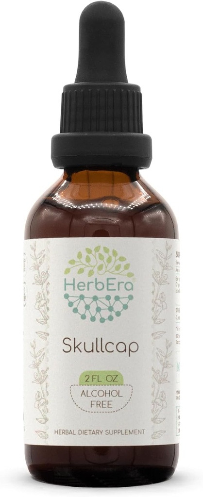 HerbEra Skullcap B60 Alcohol-Free Herbal Extract Tincture, Concentrated Liquid Drops Natural Skullcap (Scutellaria lateriflora) 2 fl oz