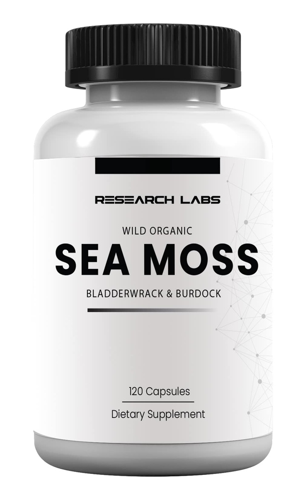 Araştırma Laboratuvarları 1 Fer 1 Ad Organik İrlanda Deniz Moss Capsules, Raw Wildcrafted Seamoss gelişmiş w/Bladderwrack & Burdock Root 120 Total Pills Antioksi Powerhouse. Tiroid Desteğiniz.