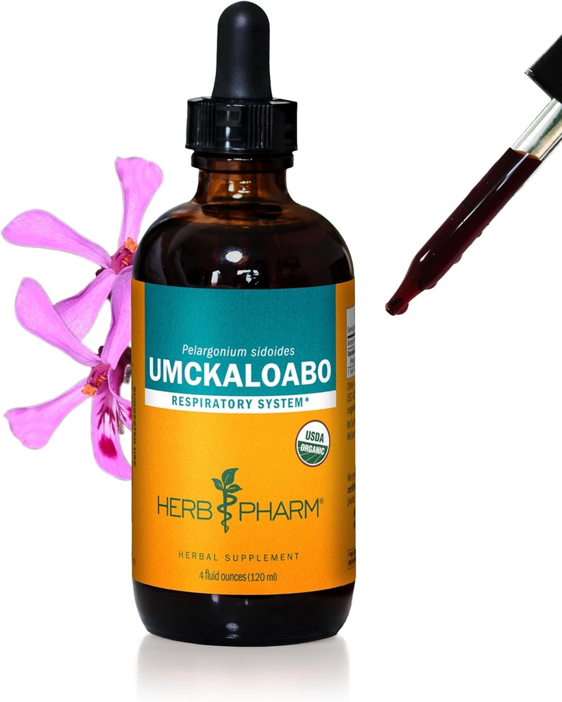 Βότανο Pharm Certified Organic Umckaloabo Liquid Extract για την υποστήριξη του αναπνευστικού συστήματος - 4 ουγγιά