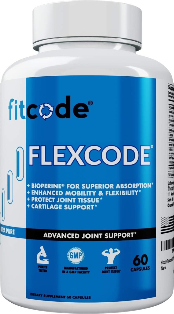 Fitcode Flexcode Ultra Premium Ortak Destek, Glucosamine, Turmeric, MSM, Chondroitin, Hyaluronic Acid, Gluten-Free, for Men and Women (30 hizmet)