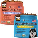 Natural Dog Company Multivitamin Supplement Chews + Skin & Coat Supplement Chews for Dogs - Comprehensive Nutritional Care for Healthy Skin, Shiny Coat, Joint Support, and Immune System Boost
