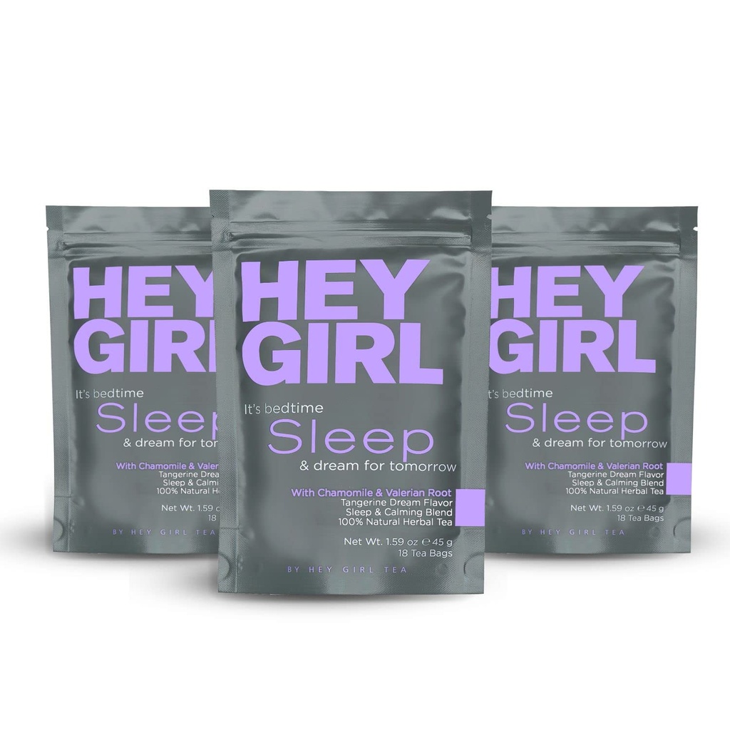 Hey Girl Sleep Tea - Natural Herbal Bedtime Tea Bag with Chamomile, Passion Flower, Valerian Root, Lemon Balm - Calming, Relaxing Yetişkinler Sleepy Night Time Tea - 3packs için Rahatlama Hediyeleri