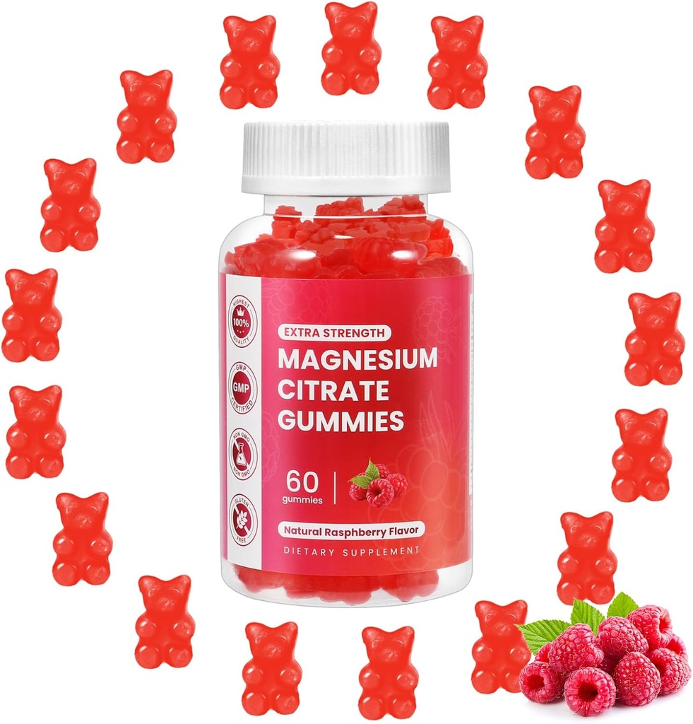 Magnezyum Glycinate Gummies 400 mg,Magnesium l-Threonate 200 mg Gummie,Chelated Magnezyum ve Pyum Kompleks Supplement to Support Memory,Mood and Sleep, (60 Magnezyum Gummies,Raspberry Flavor)