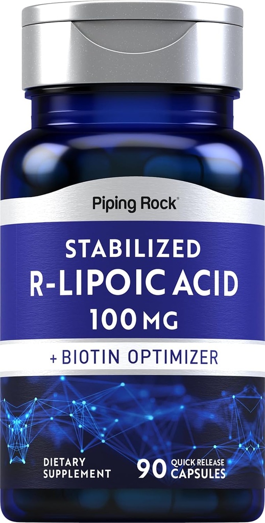 Piping Rock Stabilized R-Lipoic Acid 100mg | 90 Capsules | Biotin Optimizer | Non-GMO, Gluten Free Supplement Supplement Supplement