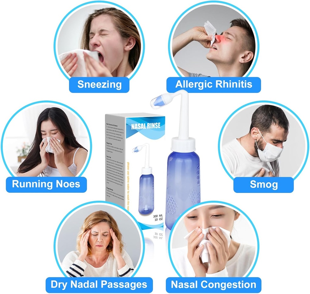 300 ML Nasal Rinse Neti Pot Sinus Rinse Şişe Cent Nasal Yıkama Şişesi Yetişkin ve Çocuk Etkili Baskı Irrigatio için 20 Nasal Lavabo Ücretsiz