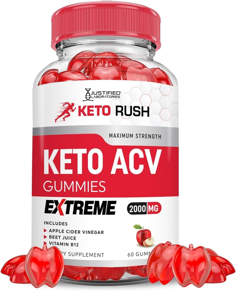 Justified Laboratories Keto Rush Keto ACV Gummies Extreme 2000MG Keto Rush Keto Gummies Apple Cider Vinegar Formed with Ρόδι σε σκόνη χυμού τεύτλων B12 Vegan Non GMO 60 Gummys