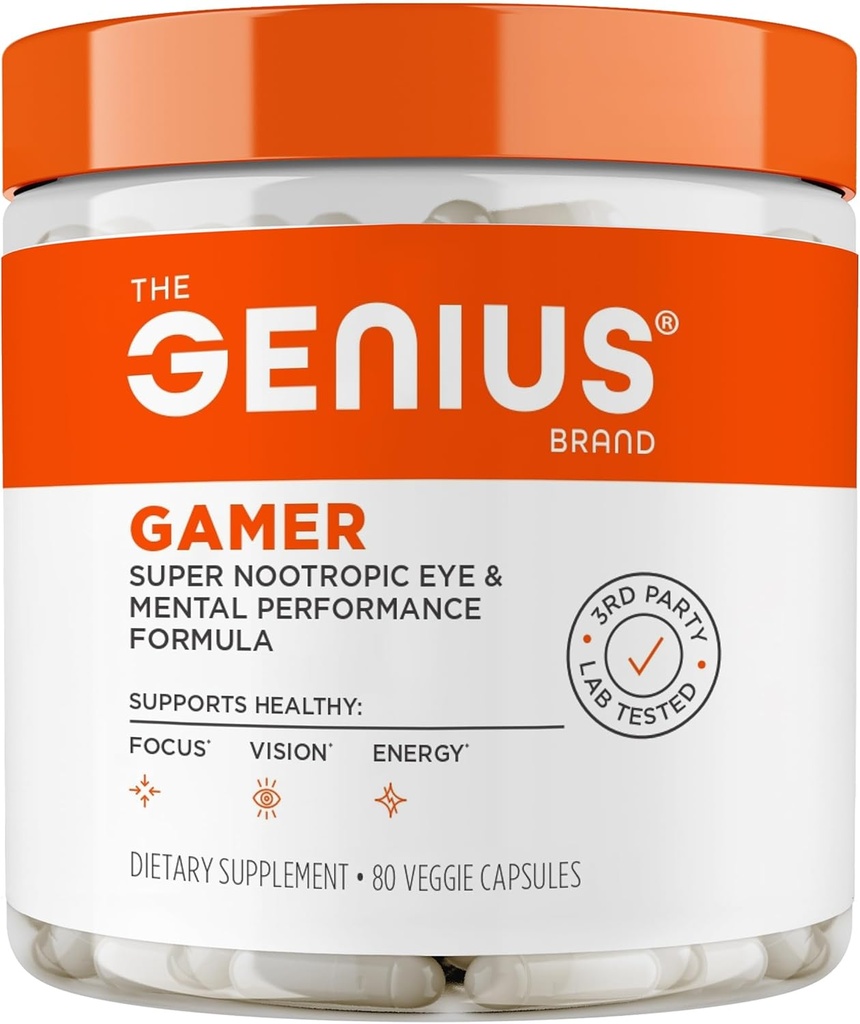 Genius Gamer, Oyun Focus Supplement, 80 Pills - Elite Nootropic Performans Uyarısı - Beyin ve Ruh Clarity, Reaction Time & Concentration - Blue Light Support with Lutemax