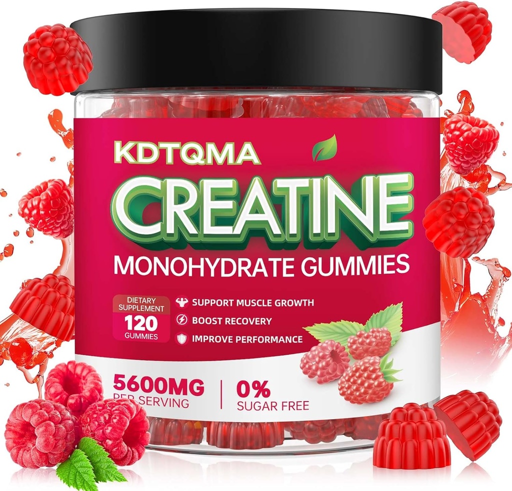 Erkekler ve Kadınlar 120 CT için Kreatin Monohidratlar - Servis başına 5600 mg, Kas Destek & Enerji Boost, Sugar Free, Vegan (Raspberry Flavor)