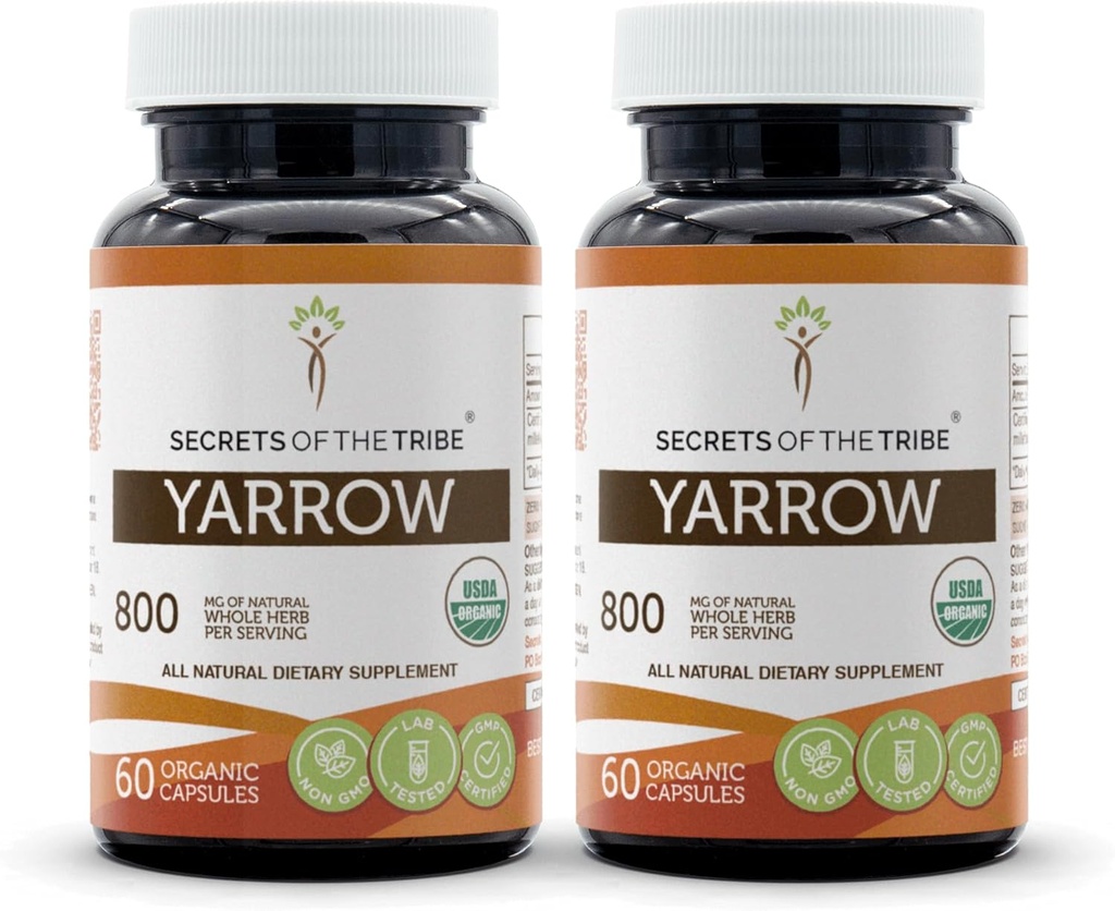 Yarrow 2x60 Capsules, Sebze Kapsülleri ve USDA Organik Achillea değirmenefolium Soothes The Body/Stress Relief (2x60 Capsules)