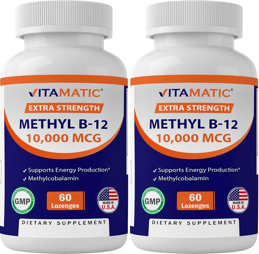Vitamatic Methyl Vitamin B12 (Methylcobalamin) 10.000 mcg (10mg) 60 Lozenges - Superior Source of Vitamin B12 (2 Συσκευασία)