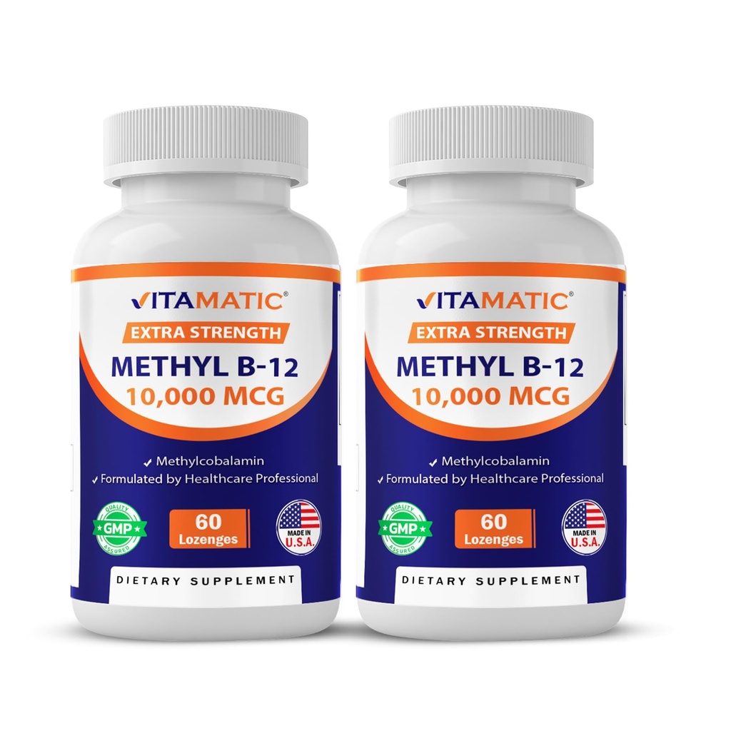 Vitamatic Torch Vitamin B12 (Methylcobalamin) 10.000 mcg (10mg) 60 Lozenges - Superior Vitamin B12 (2 Pack)