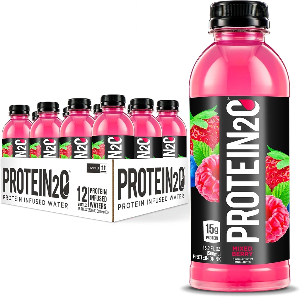 Protein2o 15g Whey Protein Isolate Infused Water Plus Electrolytes, Sugar Free Sports Drink, Ready to Drink, Gluten Free, Lactose Free, Mixed Berry, 16,9 fl oz Bottle (12 Count)