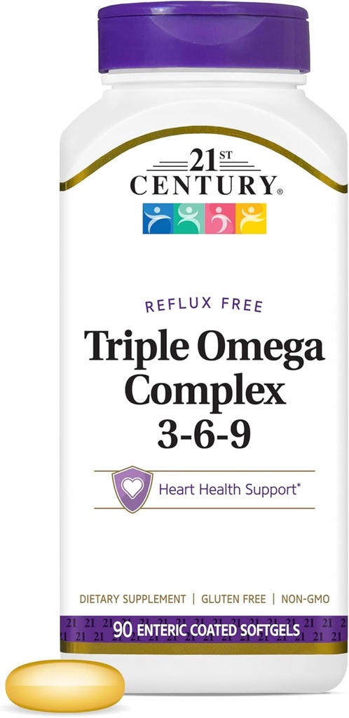 21. Yüzyıl Vitaminleri Triple Omega Kompleksi 3-6-9, Reflux Free 90 Softgels, MTC22874X5