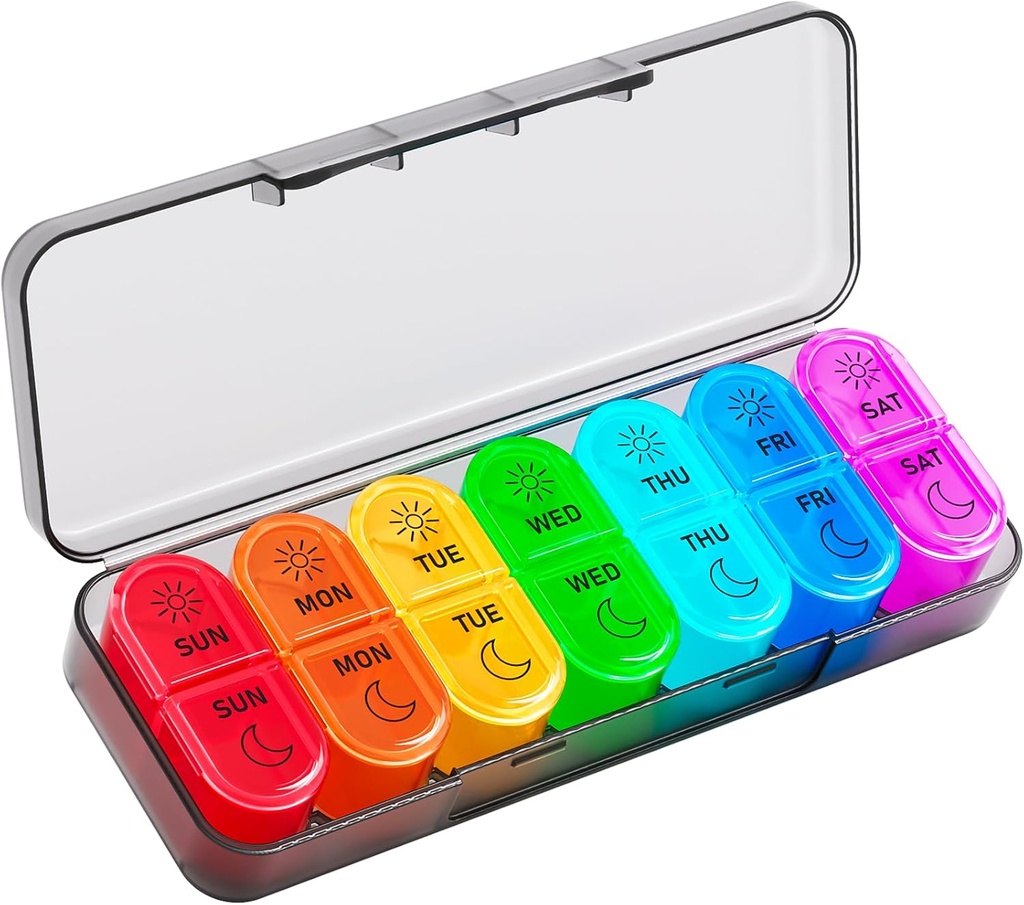 Betife AM PM Pill Organizer 7 Day Weekly Pill Organizer 2 Times a Day, Daily Pill Box AM PM, Portable Travel Medicine Case, Day and Night Pill Container for Drug, or Supplement(Black)