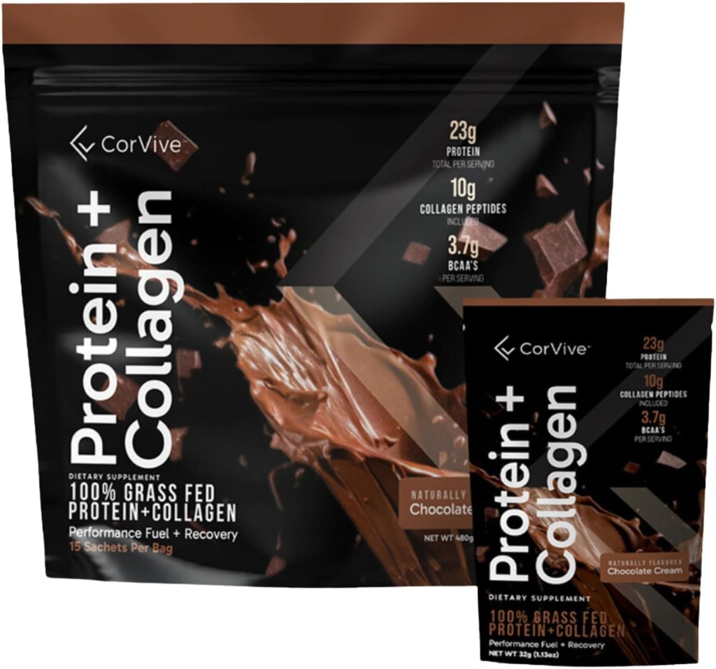 Protein + Collagen Toz | 23g protein (Grass-Fed Whey + Collagen) | 3.7g BCAAs | Destekler Kas & Ortak Sağlık | Gluten & Soy Free | Yapay Malzemeler | 15 Sachets -