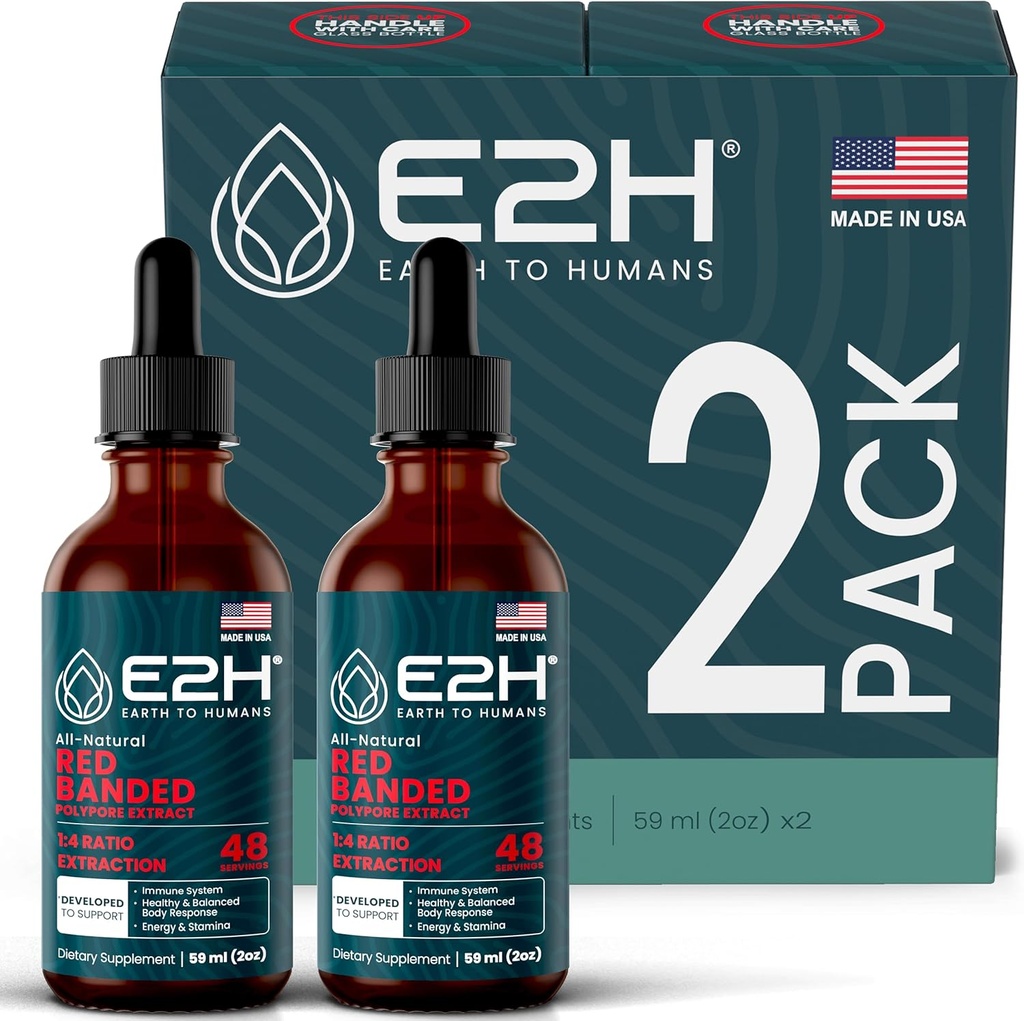 E2H Red Banded Polypore Extract - Immune Support, Digestive Health, Energy and Natural Immunity Boost (2 Şişe) için Mushroom Supplement Formula
