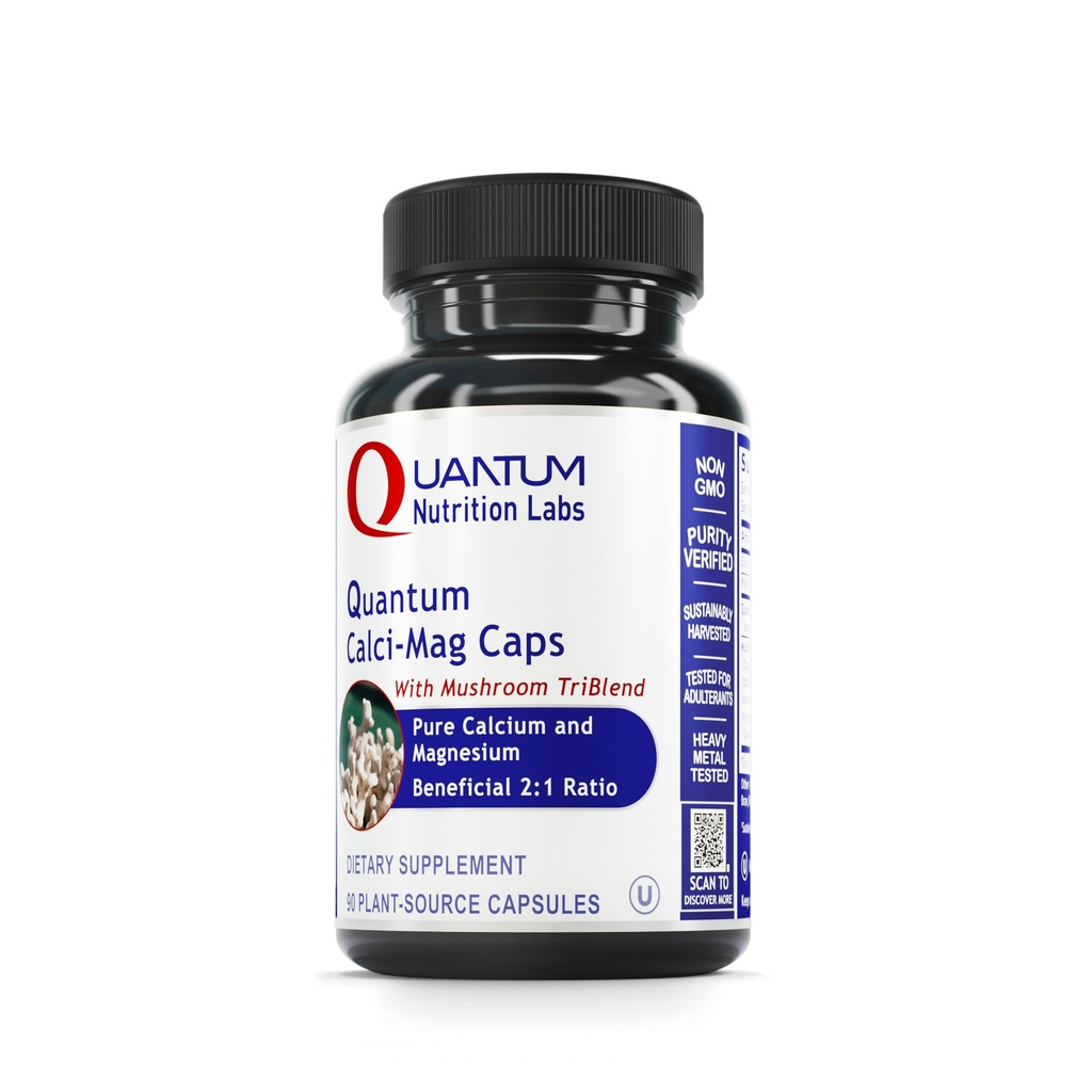 Kuantum Beslenme Laboratuvarları Calci-Mag Caps - Kalsiyum Magnezyum Tamam, Kalsiyum Tamam, Saf Magnezyum & Mushroom Kompleks Reishi & Lions Mane - 300 Vegetarian Capsules