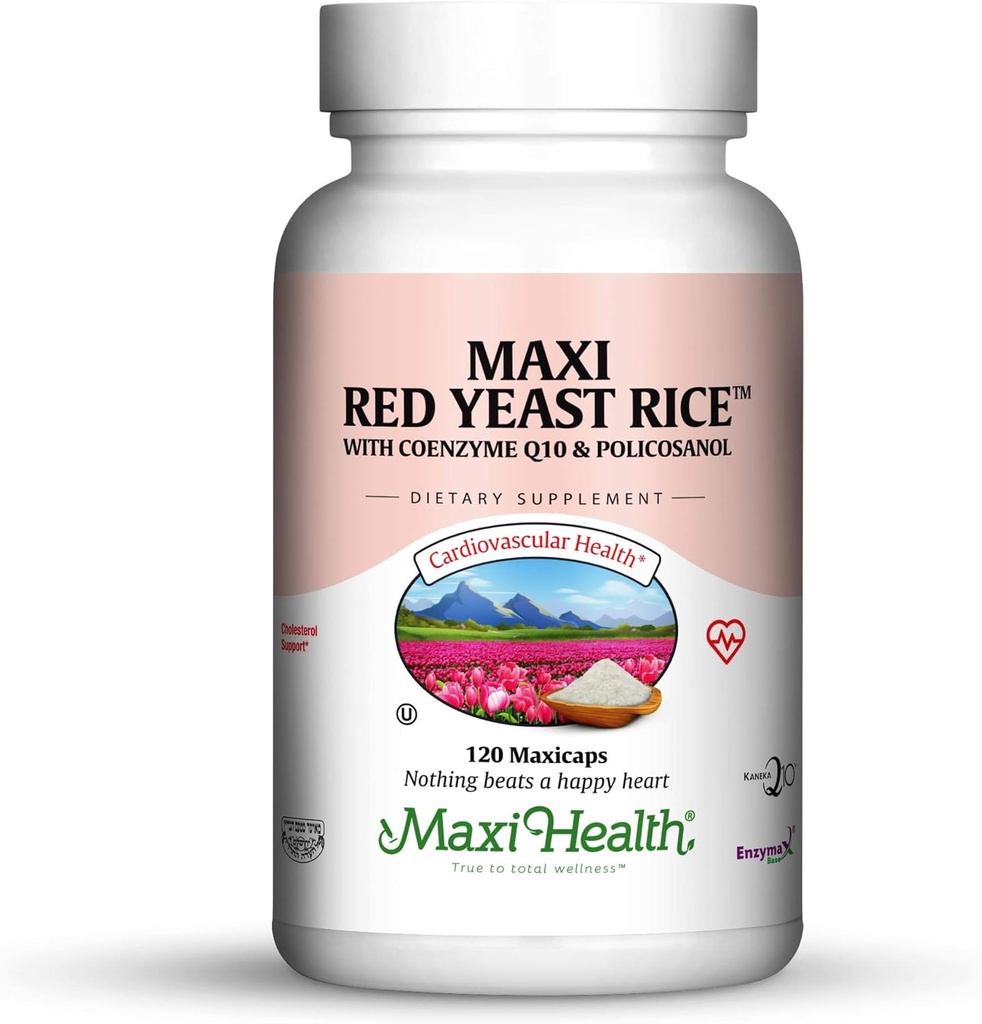 Maxi Health Kosher Maxi Red Yeast Rice with Coenzyme Q10 & Policosanol (Άγευστος 120 κόμης (Pack of 1))