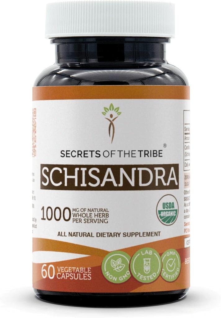 Tribe Schisandra USDA Organik 60 Capsules | Organik Vegetarian Capsules ve Organik Schisandra (Schisandra Chinensis) kuru Berry (60 Capsules)