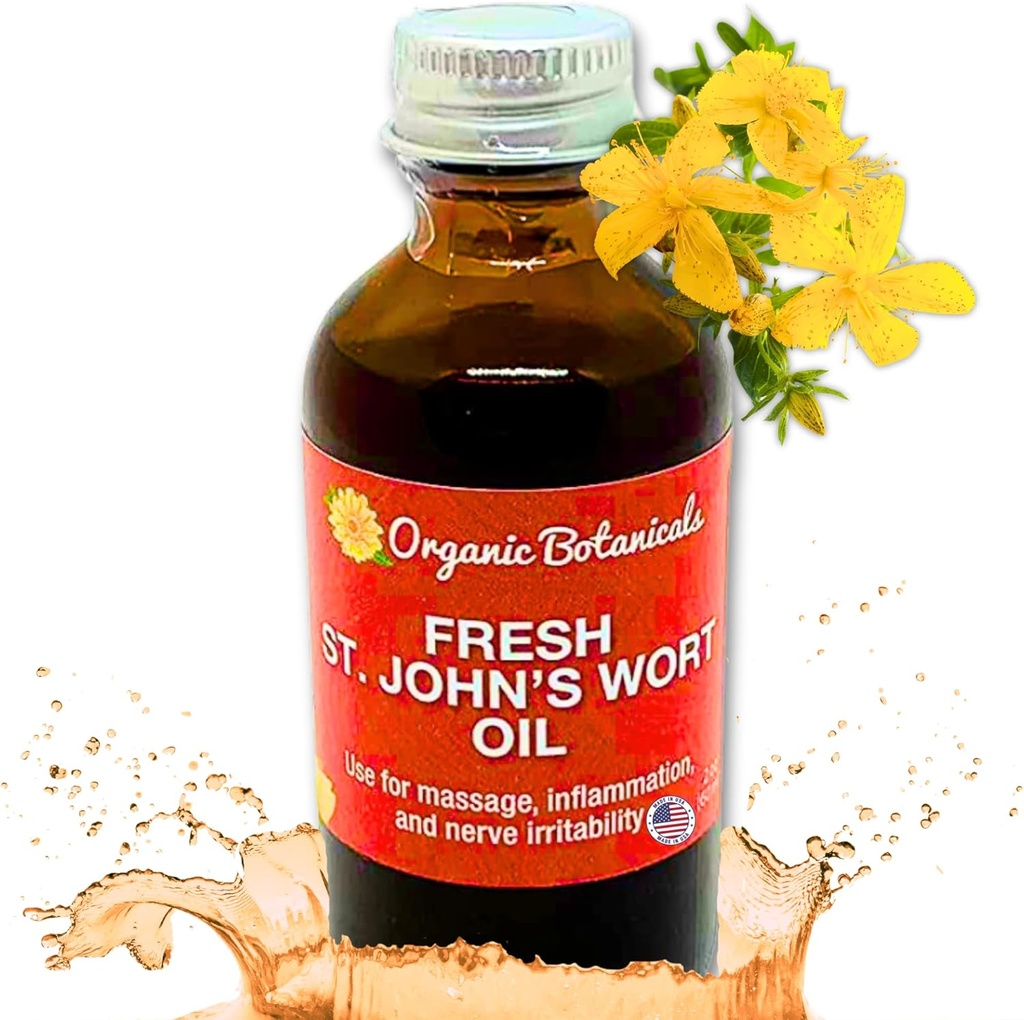 Em's Herbals Fresh St. John's Wort Oil - Wild Harvested in USA, Natural Solution for Nerve Discomfort, Skin Eruptions, Yara Bakımı, Scar, ve Marks - Skin, Face, Body, Hair, Masaj yağı (2 Oz)