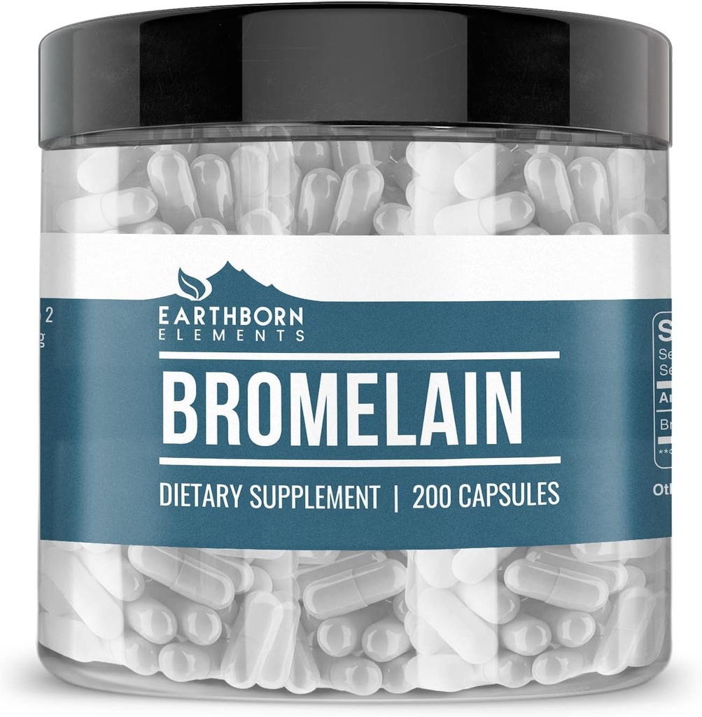 Earthborn Elements Bromelain 200 Capsules, Pure & Undiled, No Wordss