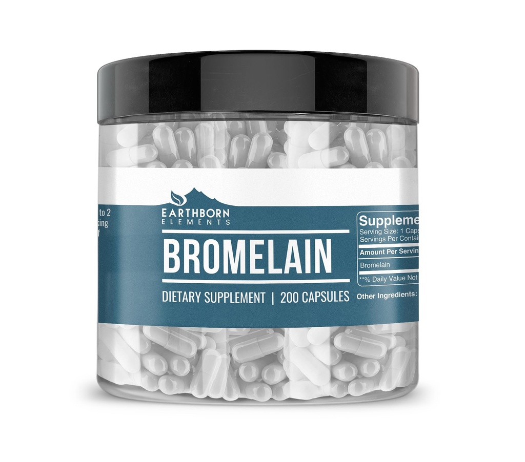 Earthborn Elements Bromelain 200 Capsules, Pure & Undiled, No Wordss