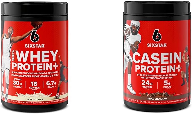 Six Star Elite Series 100% Whey Protein Plus Vanilla Cream 1,8lbs US & Casein Protein Powder Elite Casein Protein Powder Slow-Digesting Micellar Casein Protein