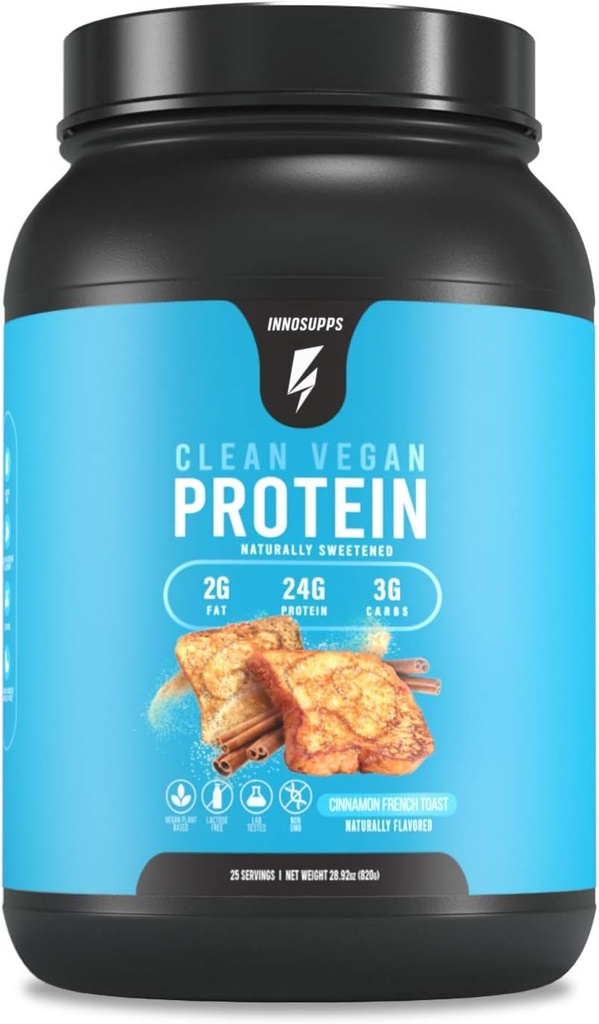 InnoSupps Καθαρή πρωτεΐνη Vegan - Plant Based, Vegan, Natural, Χωρίς τεχνητά γλυκαντικά, χωρίς γλουτένη, χωρίς γαλακτοκομικά. Χωρίς λακτόζη, χαμηλής περιεκτικότητας σε υδατάνθρακες, χαμηλής περιεκτικότητας σε λίπος, χωρίς προσθήκη ζάχαρης, χωρίς σόγια, μη GMO (Cinnamon French Toast)