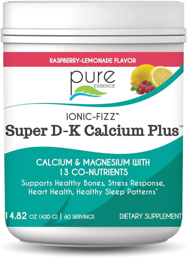 Ionic Fizz Super D-K Calcium Plus από την Pure Essence - με Extra Magnesium, Βιταμίνη D3, Βιταμίνη K2 για Ισχυρά Οστά και Υποστήριξη Στρες - Λεμονάδα Βατόμουρο - 14.82oz