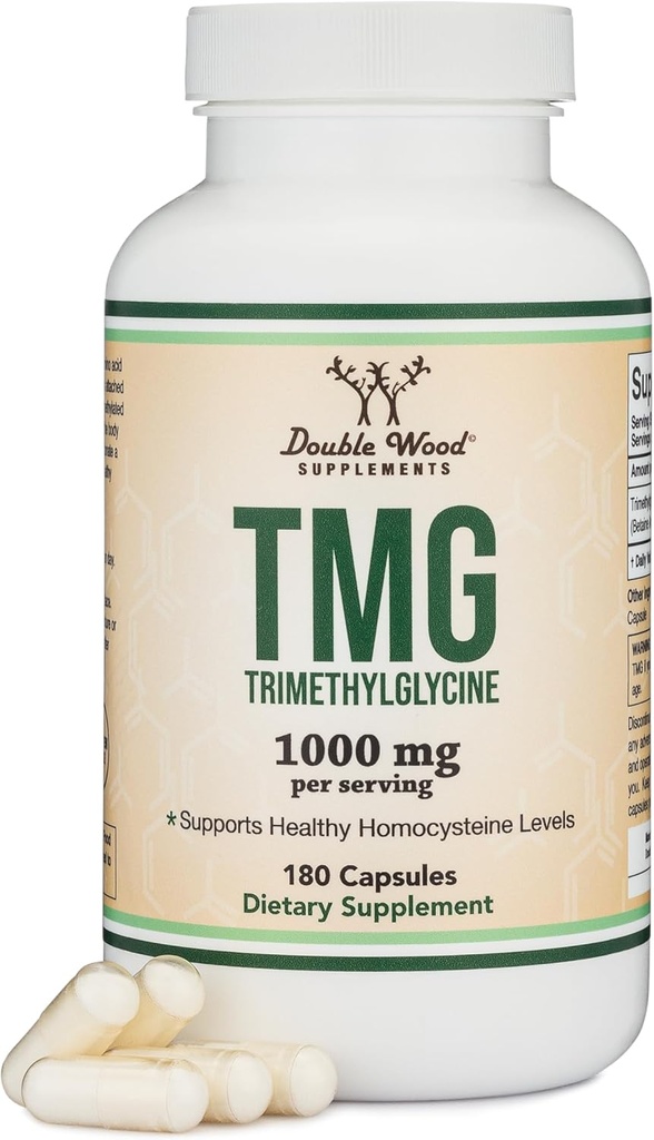 Çift Wood Supplements TMG Tritilglycine Supplement 1000 mg Per Service, 180 Capsules (TMG Supplements for Homocysteine Control) Gerçek TMG, Fishy Mix, Gluten Free, Non-GMOMO