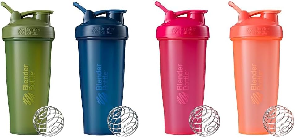 BlenderBottle 2Pack 28-Ounce Classic Shaker Şişeler Protein Shakes ve Pre Workout, Moss/Moss and Navy/Navy and All Pink and Coral