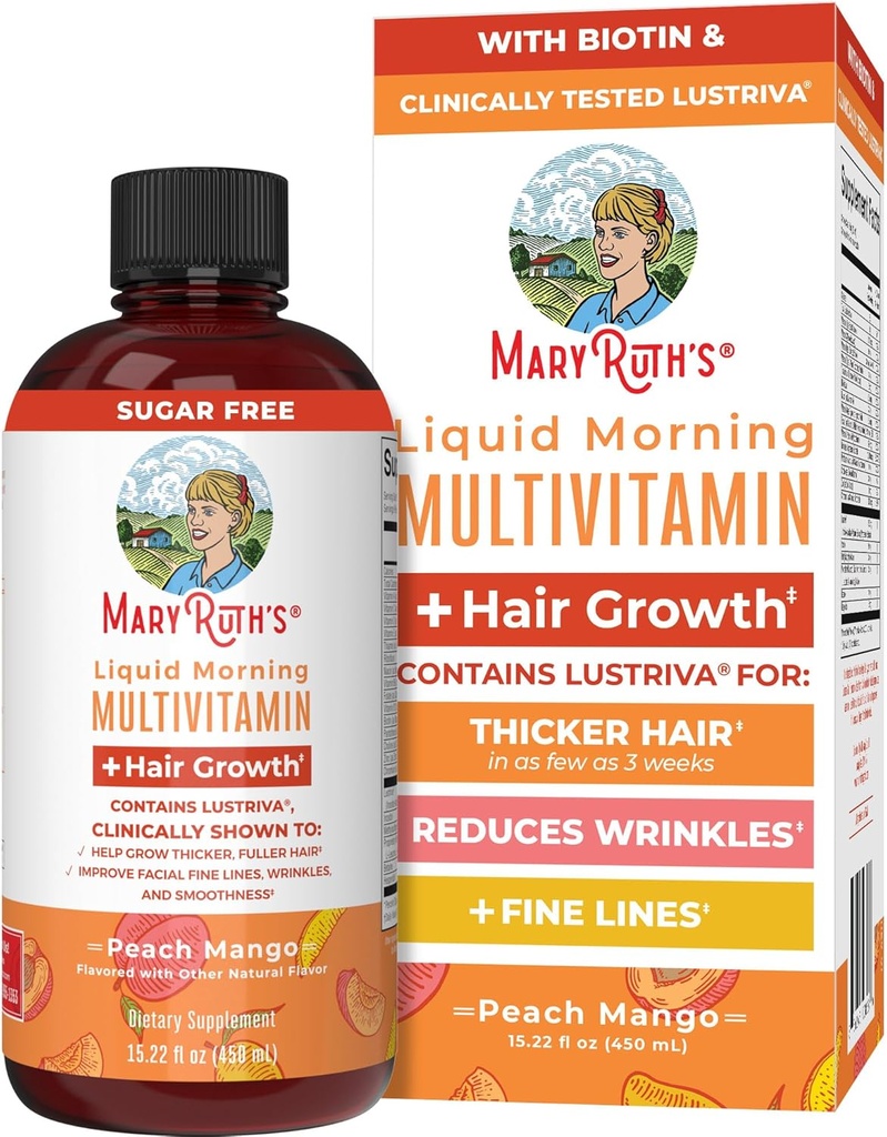 MaryRuth Organics Liquid Multivitamin+Hair Büyüme | Biotin 1000006 | Lustriva Saç Büyüme Tamamı | Klinik Olarak Kadında Kuygun Saç Bakımı ve Özel Wrinkle | Cilt Bakımı | 18.22 Fl Oz