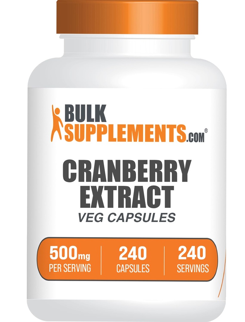 BulkSupplements.com Cranberry Extract Capsules - Men & Women için Cranberry Supplements, Herbal Supplement - Vegan & Gluten Free, 1 Capsule per Service (500 mg), 240 Kont (1.5 km)