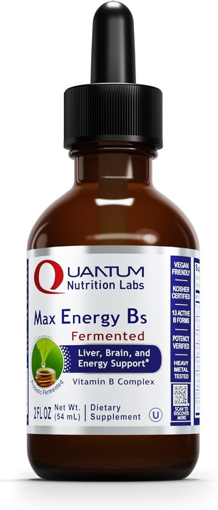 Kuantum Beslenme Laboratuarları Max Energy B - Vitamin B Kompleksi Sıvı Merdivenler, Kadınlar ve Erkekler için Organik Vitamin B Supplement, B2, B3, B5, B6, B12 - 2 Fl Oz