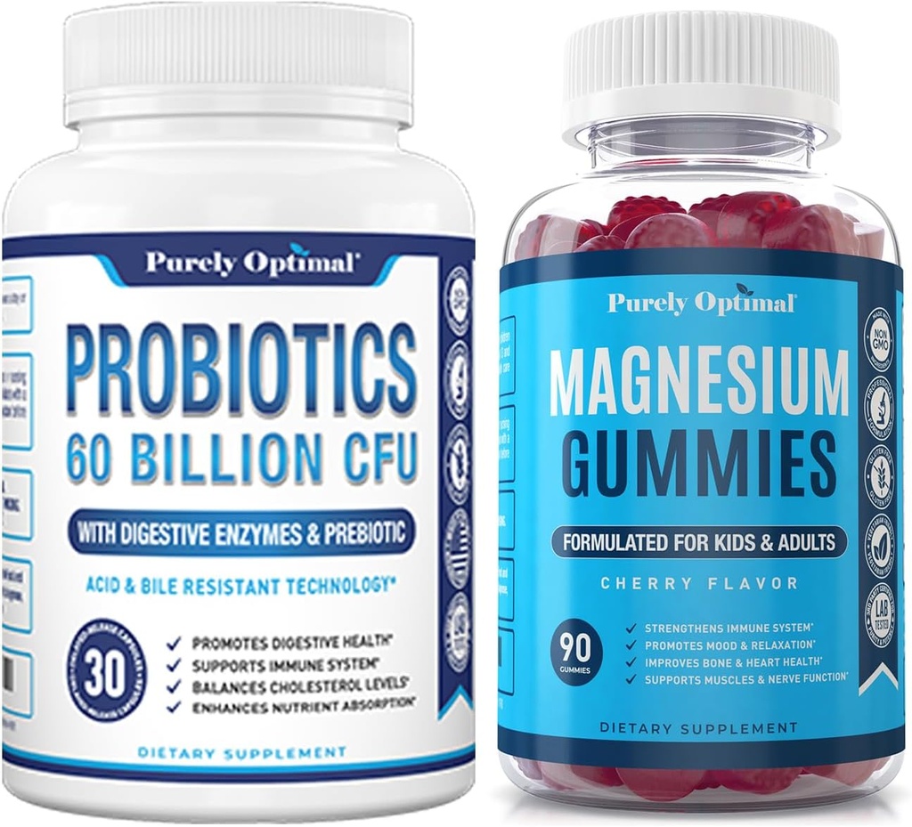 Safly Optimal Premium Probiyotiks 60 Milyar CFU Organik Prebiyotiks & Digestive Enzymes + Premium Magnezyum Gummies Kids & Yetişkinler