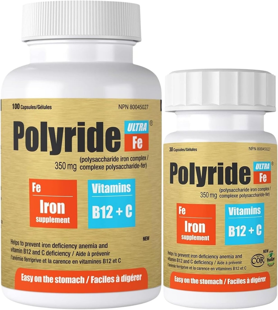 Ultra Polyσακχαρίτης Iron Supplement Complex 350 Mg - Ενέργεια Υποστήριξη με σίδηρο ανεπάρκεια αναιμία - 125 mg βιταμίνη C και 1000 mcg Βιταμίνη B12 - 30 κάψουλες