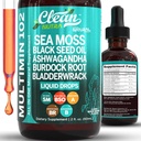Temiz Nutra Organik Deniz Moss Geri Döndü | Black Seed Oil Irish Seamoss Ashwagandha Burdock Root & Bladderwrack - Gut Heath Energy Skin Immune Support & Hair