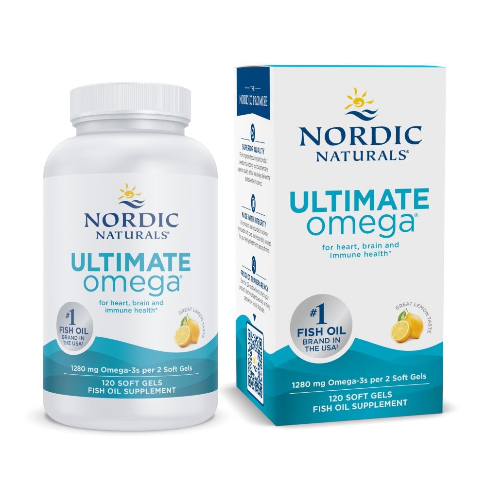 Nordic Naturals Ultimate Omega, Lemon Flavor - 120 Soft Gels - 1280 mg Omega-3 - Yüksek Yeterli Balık Petrol Tamamını EPA & DHA - Beyin ve Kalp Sağlığını Teşvik - Non-GMO - 60 Hizmetler
