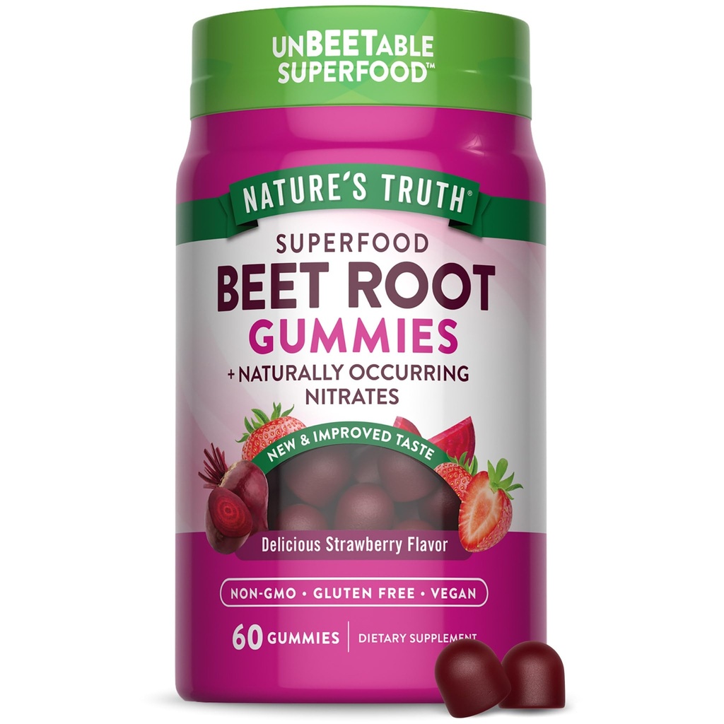Nature's Truth Beet Root Gummies | 60 Count | Superfood | Black Pepper | Strawberry Flavor | Vegan, Non-GMO & Gluten Free Supplement Supplement