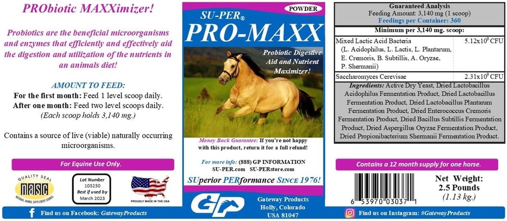Atlar için Pro-Maxx Probiyotikleri - Equine Digestive Aid ve Nutrient Maximizer - Proper Gut Health and Microbial Balance - 2.5 Pound, (2 Pack)
