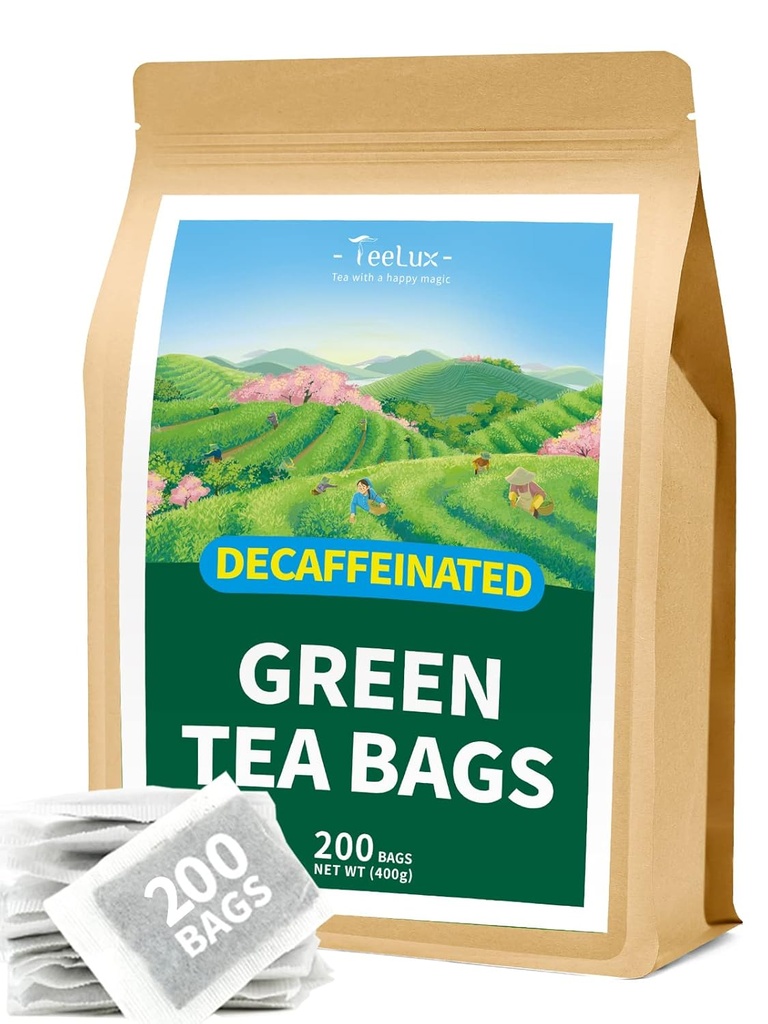 TeeLux Decaf Yeşil Çay Çanta, Pure Decaffeinated Green Tea, Super Antioxy, Hot & Iced Tea, 200 Count