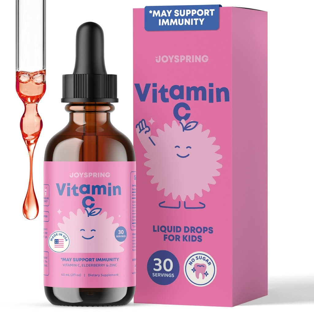 Çocuklar için JoySpring Vitamin C ve çinko, Elderberry Liquid Supplement | Alkol Özgür Toddler C | 2+ Yıl | (2 fl oz) 30 Hizmet