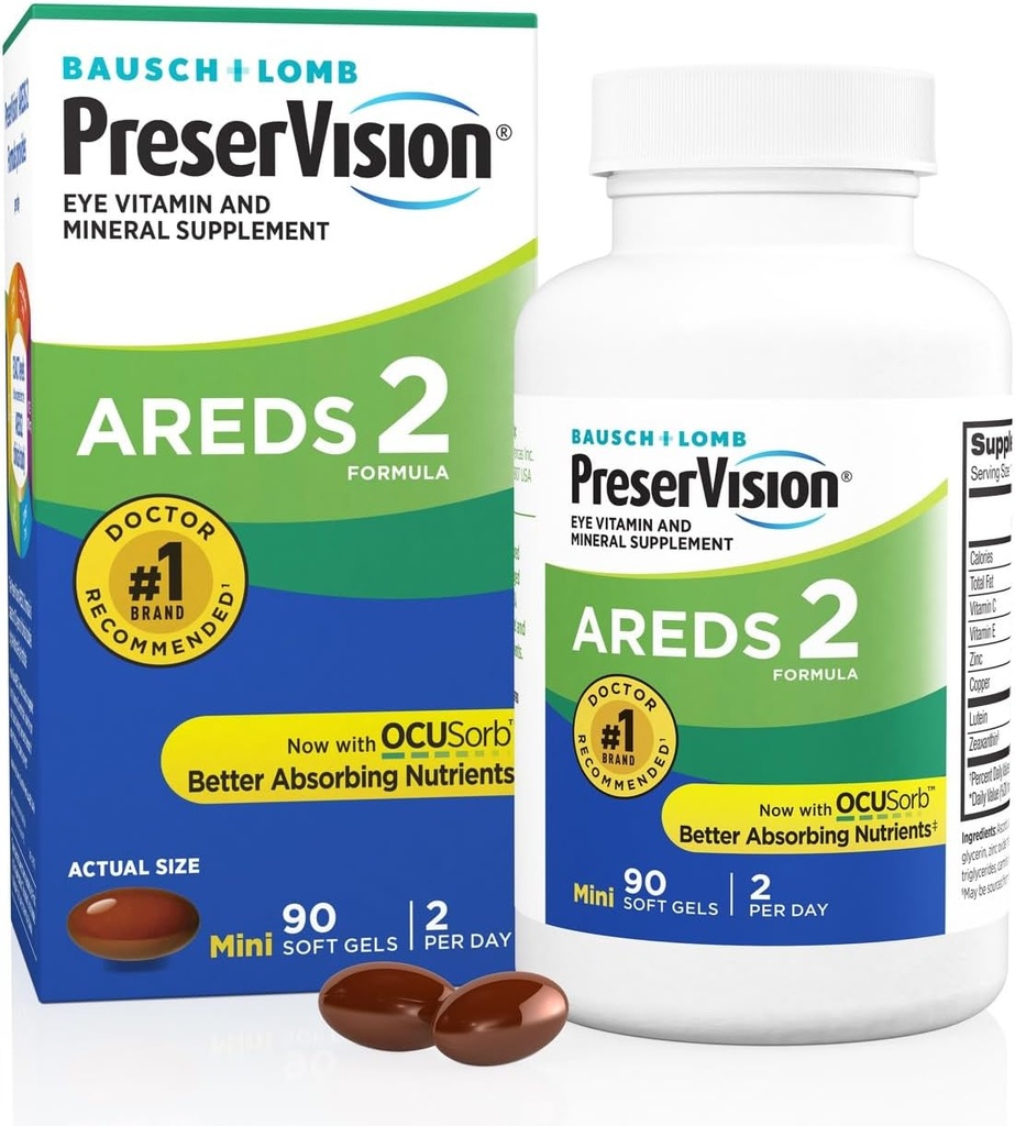 PreserVision AREDS 2 Eye Vitamins, #1 Eye Doktor Önerilen Brand, Lutein ve Zeaxanthin Supplement ile C, Vitamin E, çinko ve Copper, 90 Softgels (Minigels)